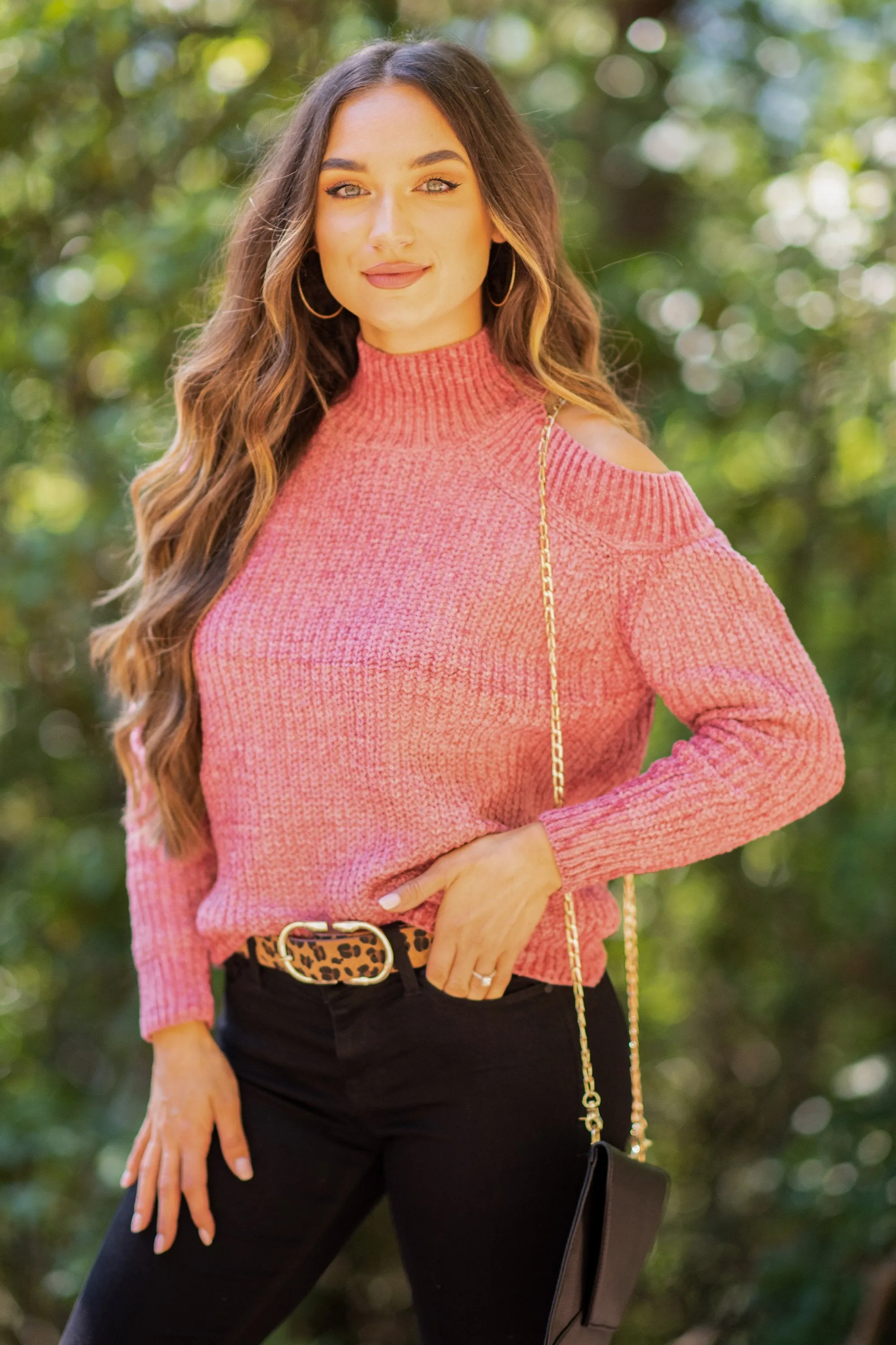 Clear Choice Brick Red Cold Shoulder Sweater