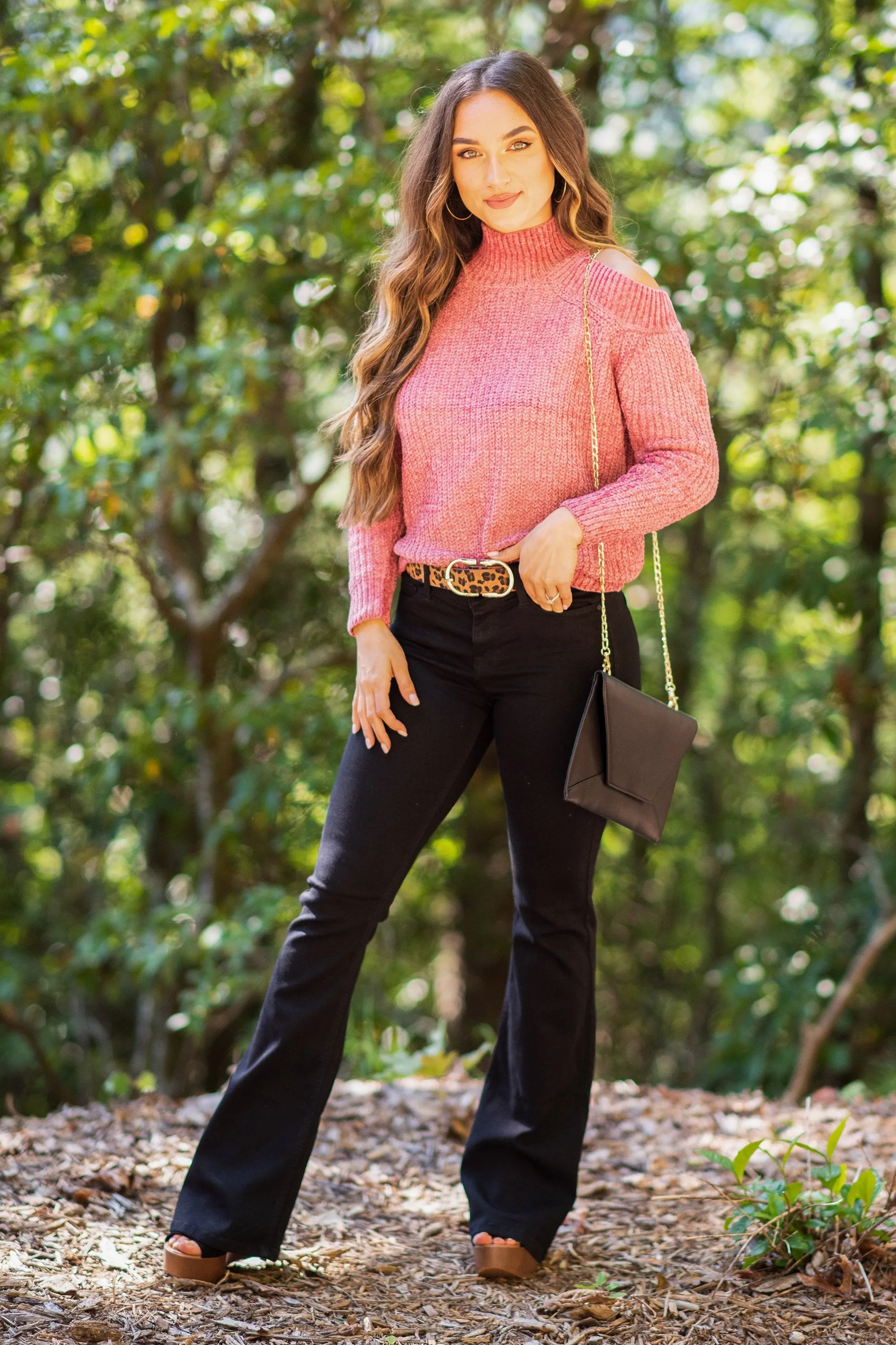 Clear Choice Brick Red Cold Shoulder Sweater