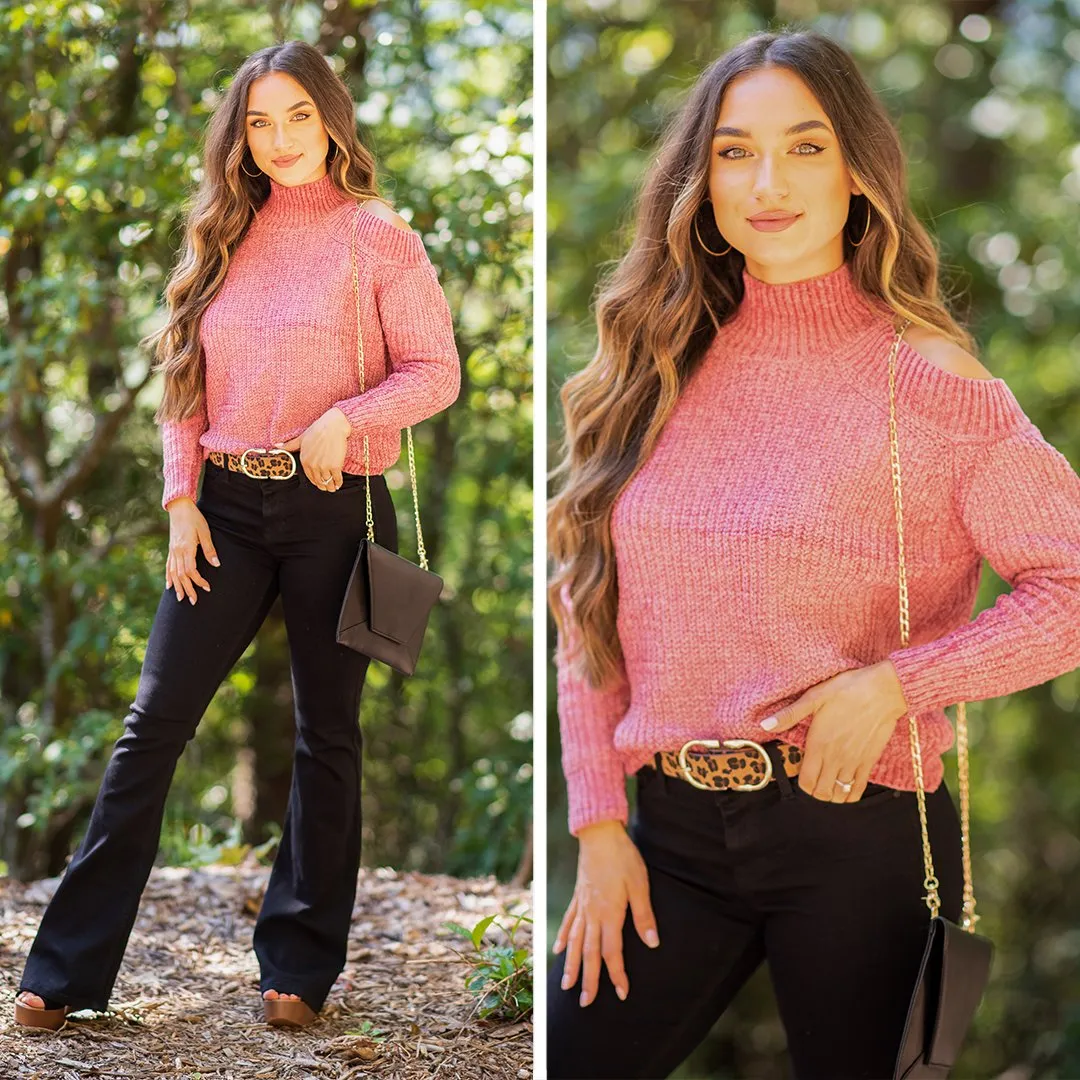 Clear Choice Brick Red Cold Shoulder Sweater