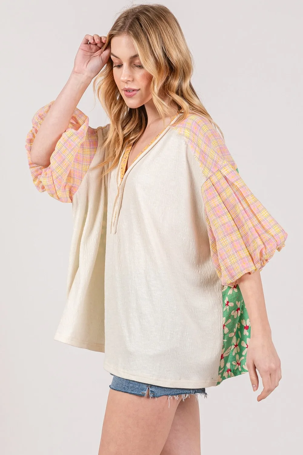 Color Block Bubble Sleeve Top