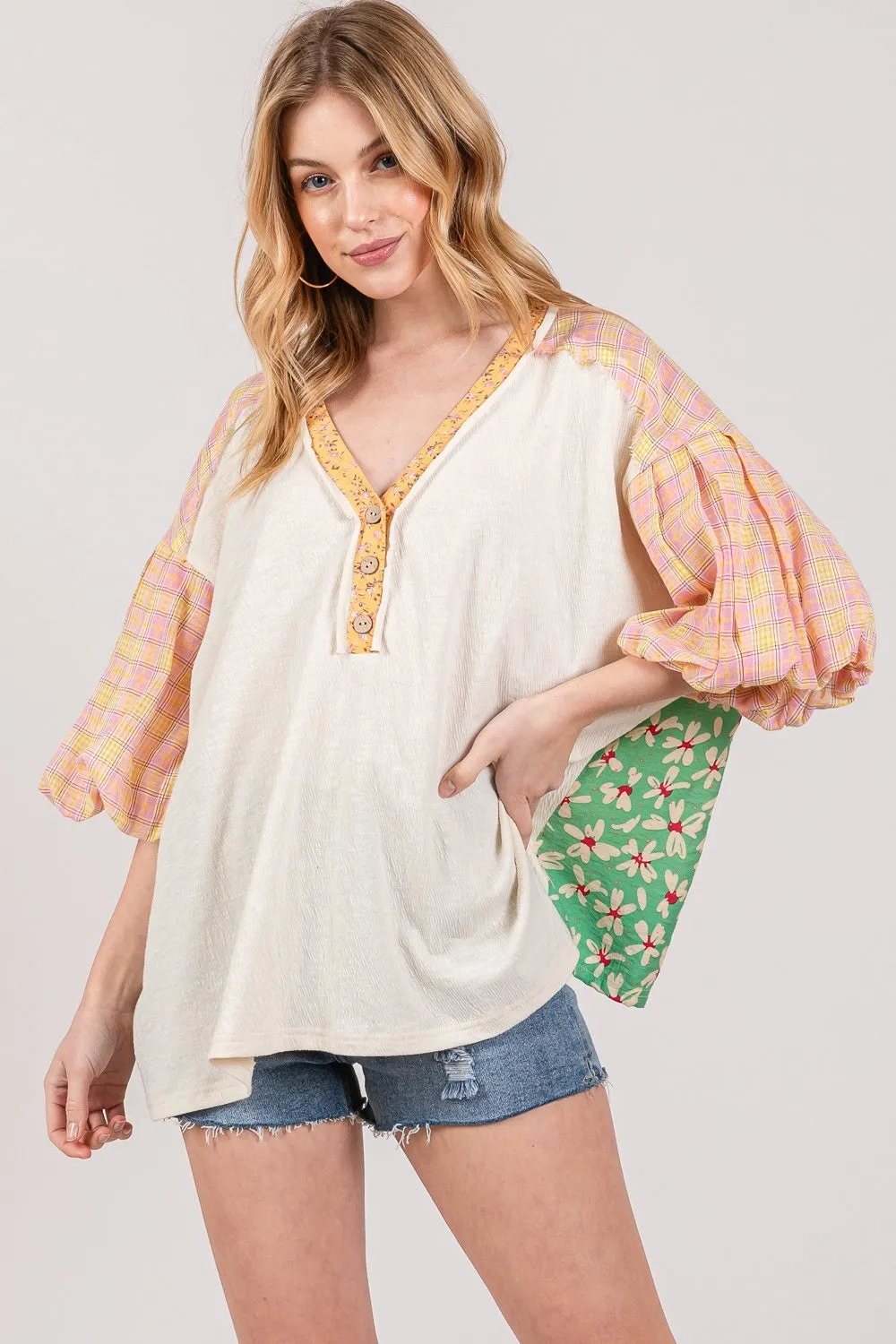 Color Block Bubble Sleeve Top