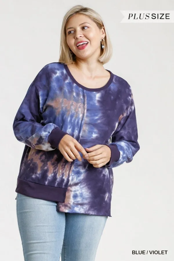 Contrast Trim Tie Dye Top, Blue