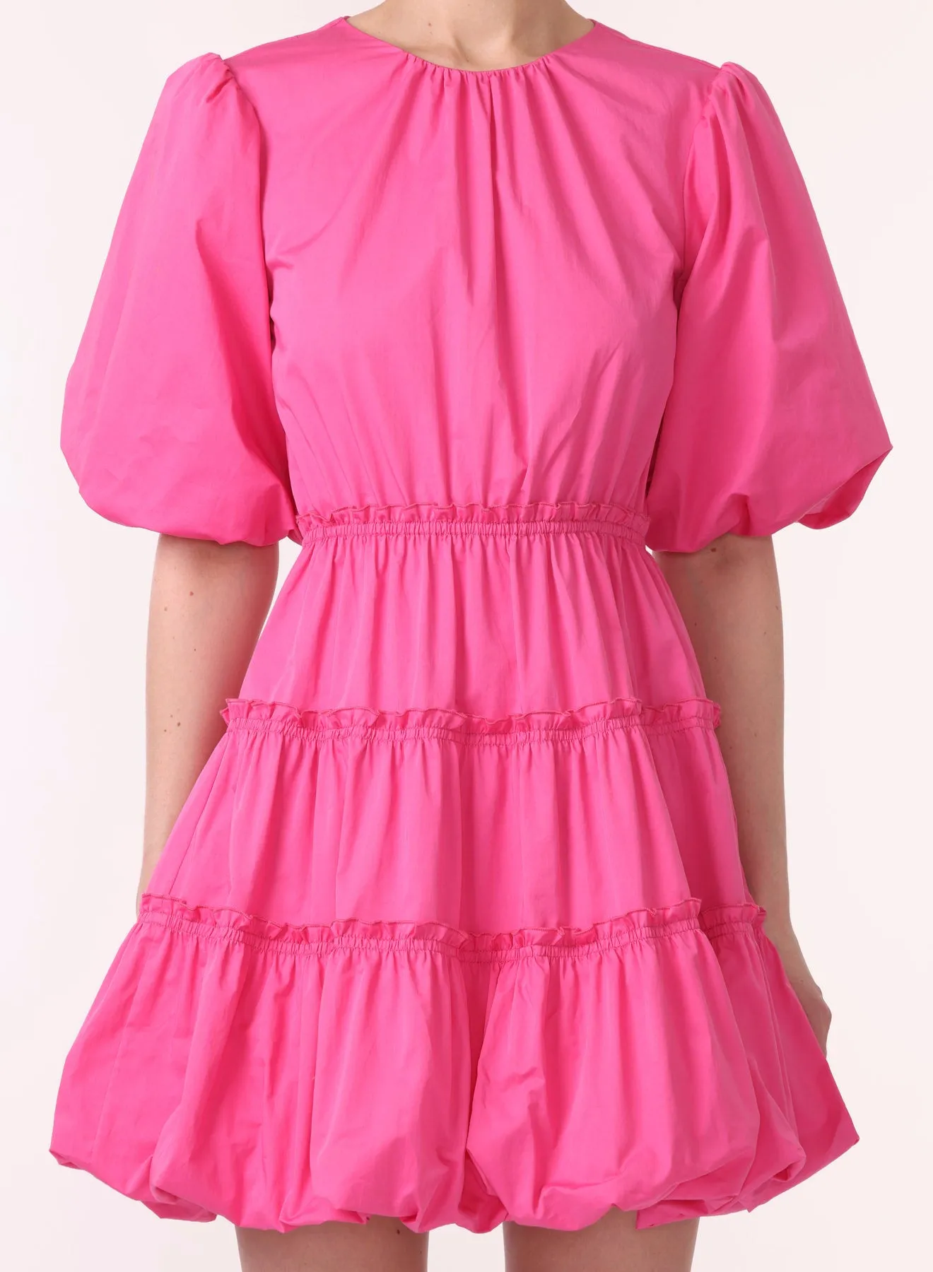 COTTON POPLIN BALLOON SLEEVE DRESS