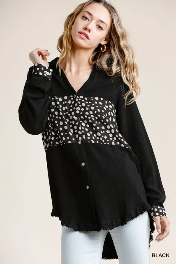 Dalmatian Button Down Frayed Shirt