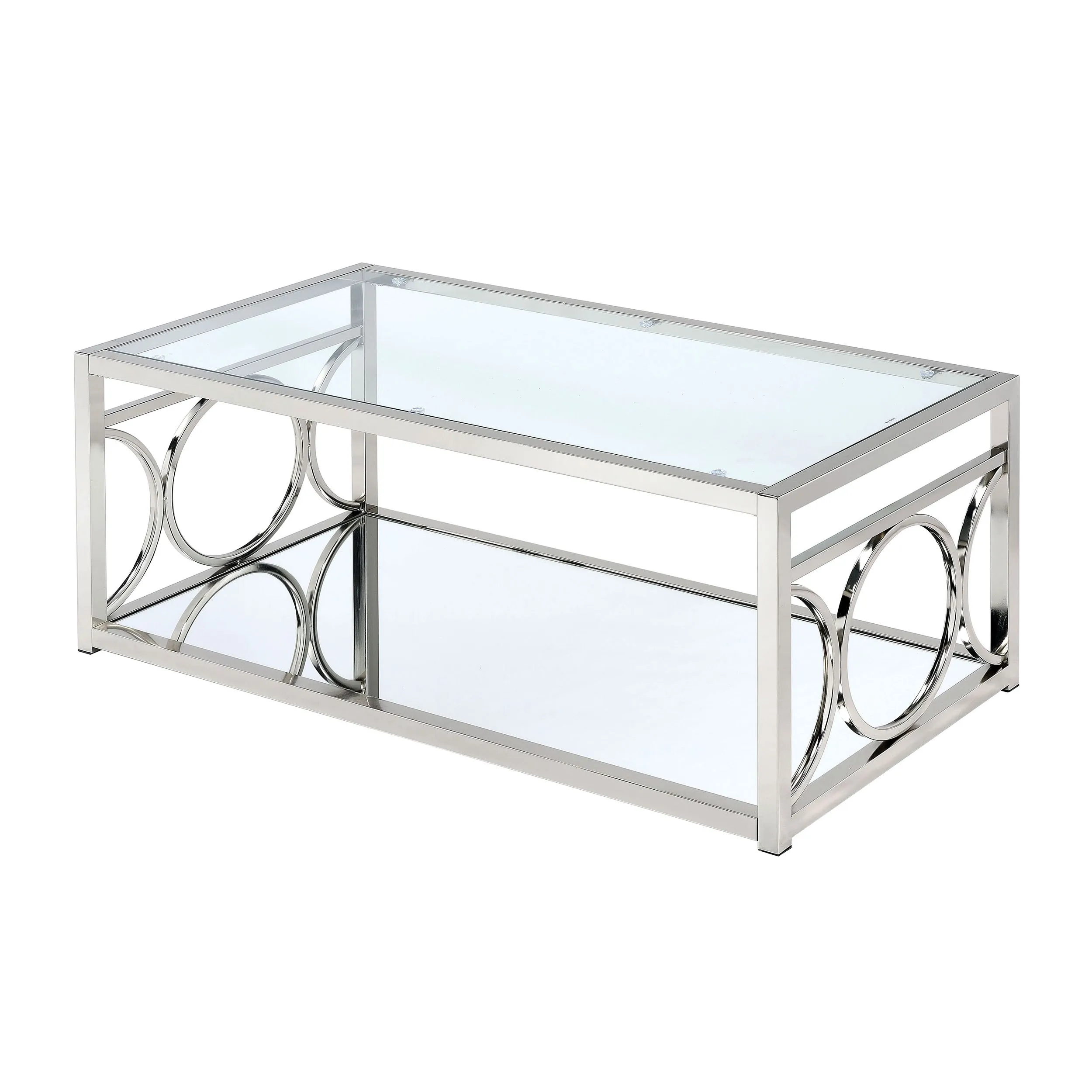 Diaz Glam 2-Piece Glass Rectangle Coffee Table Set with 1-Shelf