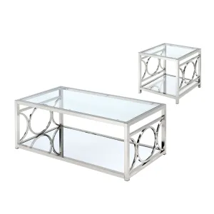 Diaz Glam 2-Piece Glass Rectangle Coffee Table Set with 1-Shelf