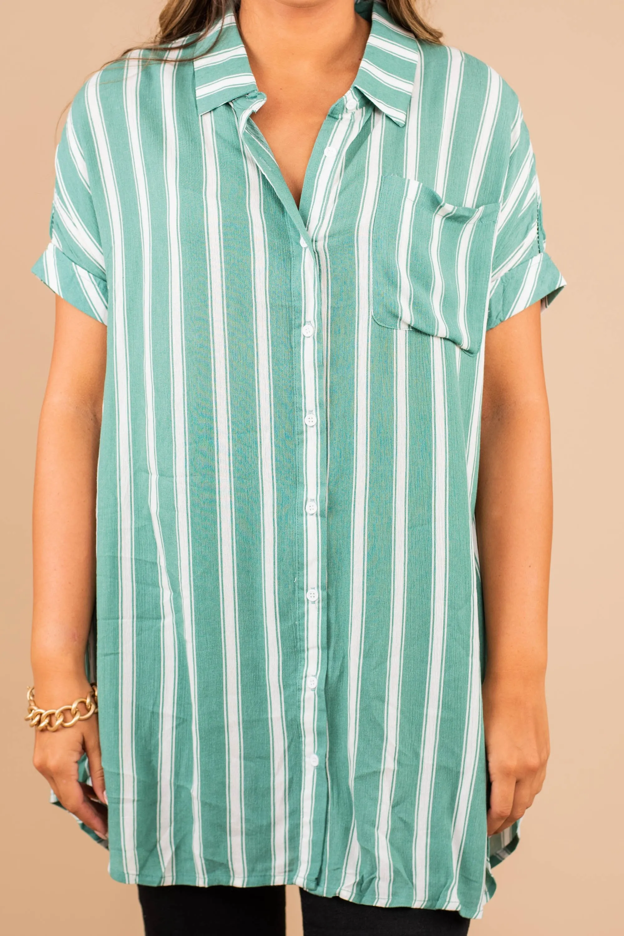 Do What You Love Sage Green Striped Tunic