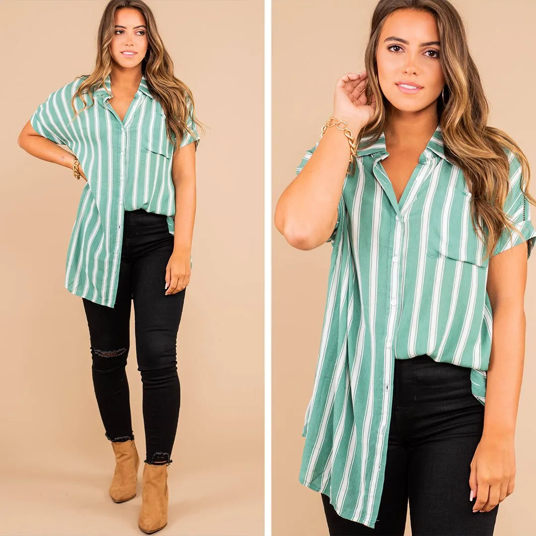 Do What You Love Sage Green Striped Tunic