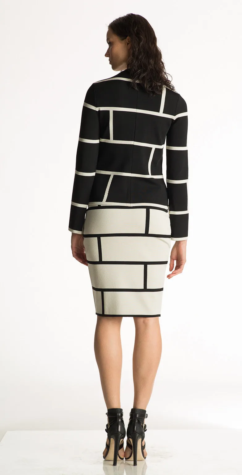 Dominique - Knit, Contrast Brick Design Pencil Skirt