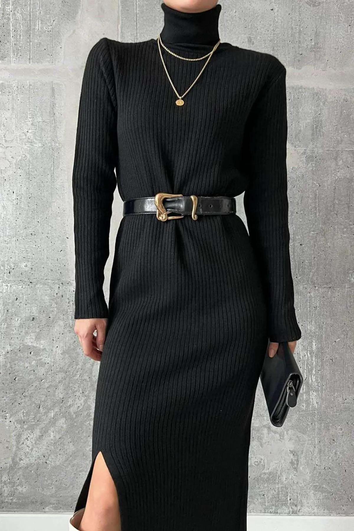 Eden Full Turtleneck Slit Dress