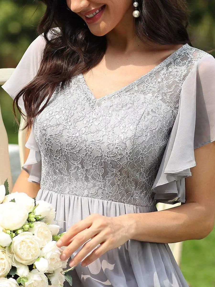 Elegant V-Neck Floor Length Lace Mother of the Bride Dress