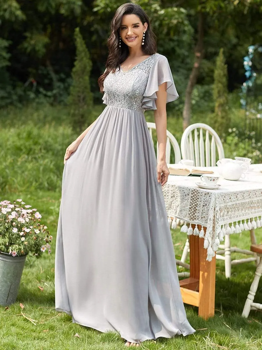 Elegant V-Neck Floor Length Lace Mother of the Bride Dress