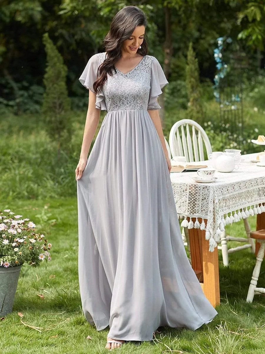 Elegant V-Neck Floor Length Lace Mother of the Bride Dress