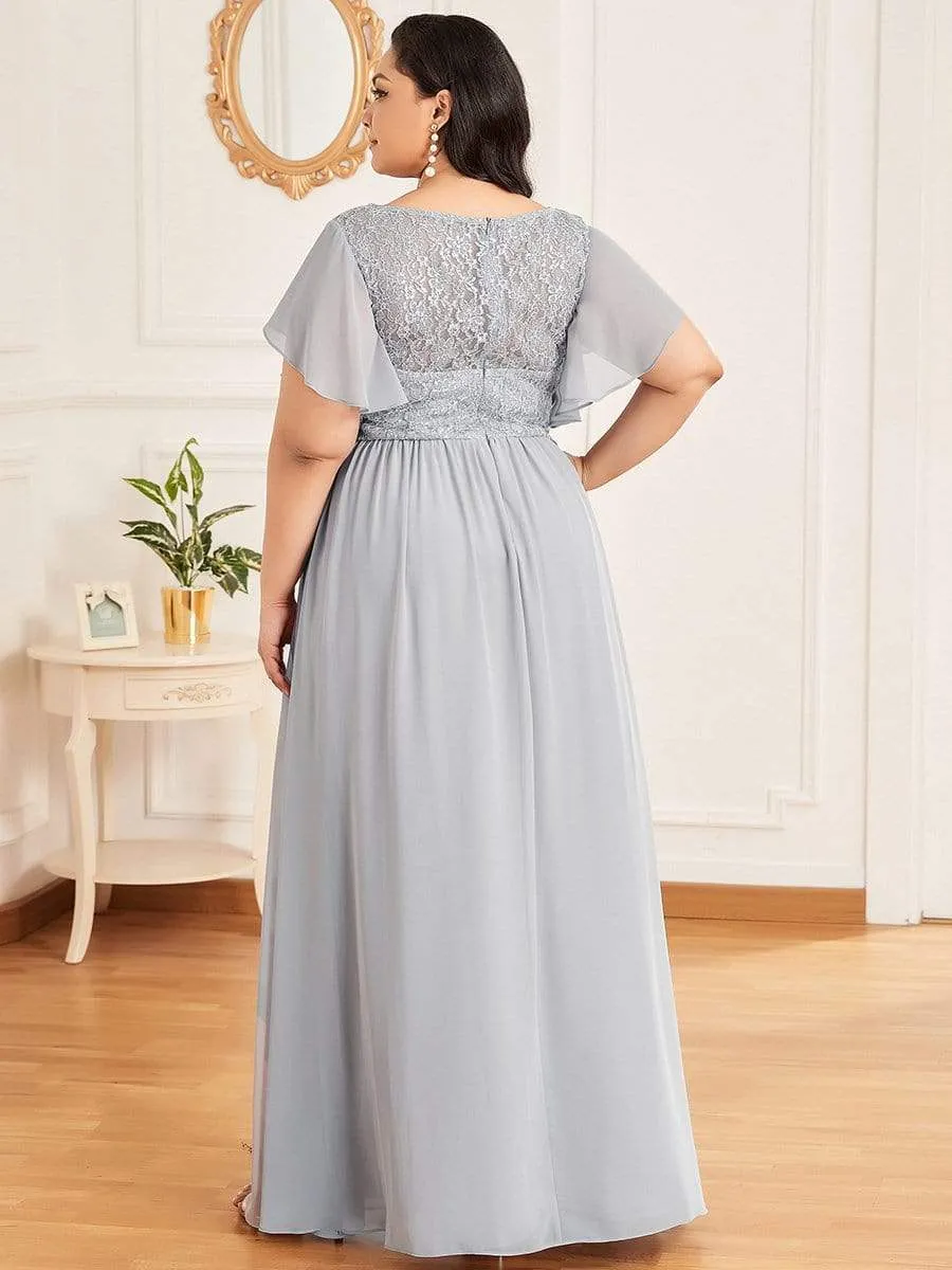 Elegant V-Neck Floor Length Lace Mother of the Bride Dress