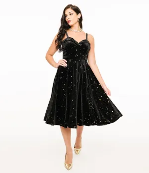 Elle Rebel Black Velvet & Gold Lunar Luxe Swing Dress