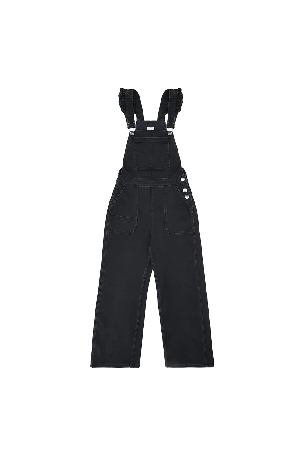 Elodie Frill Overalls in Black Denim