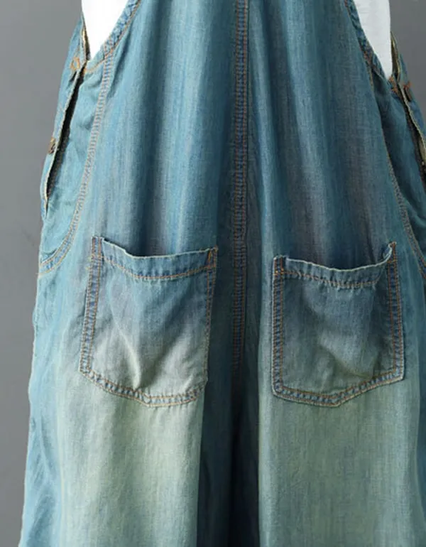 Embroidery Wide Leg Denim Overalls Loose Retro Jumpsuit