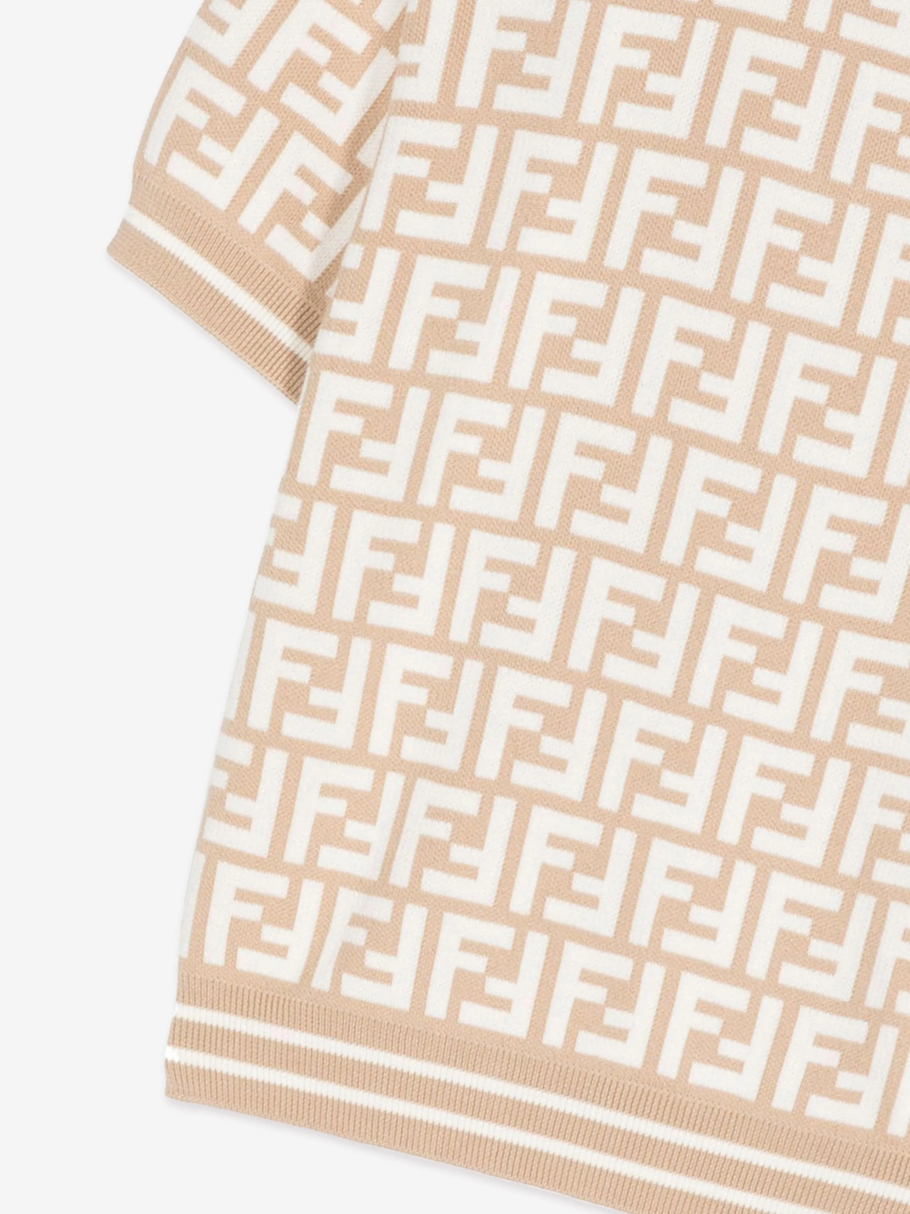 Fendi Boys FF Knit Polo Shirt in Beige