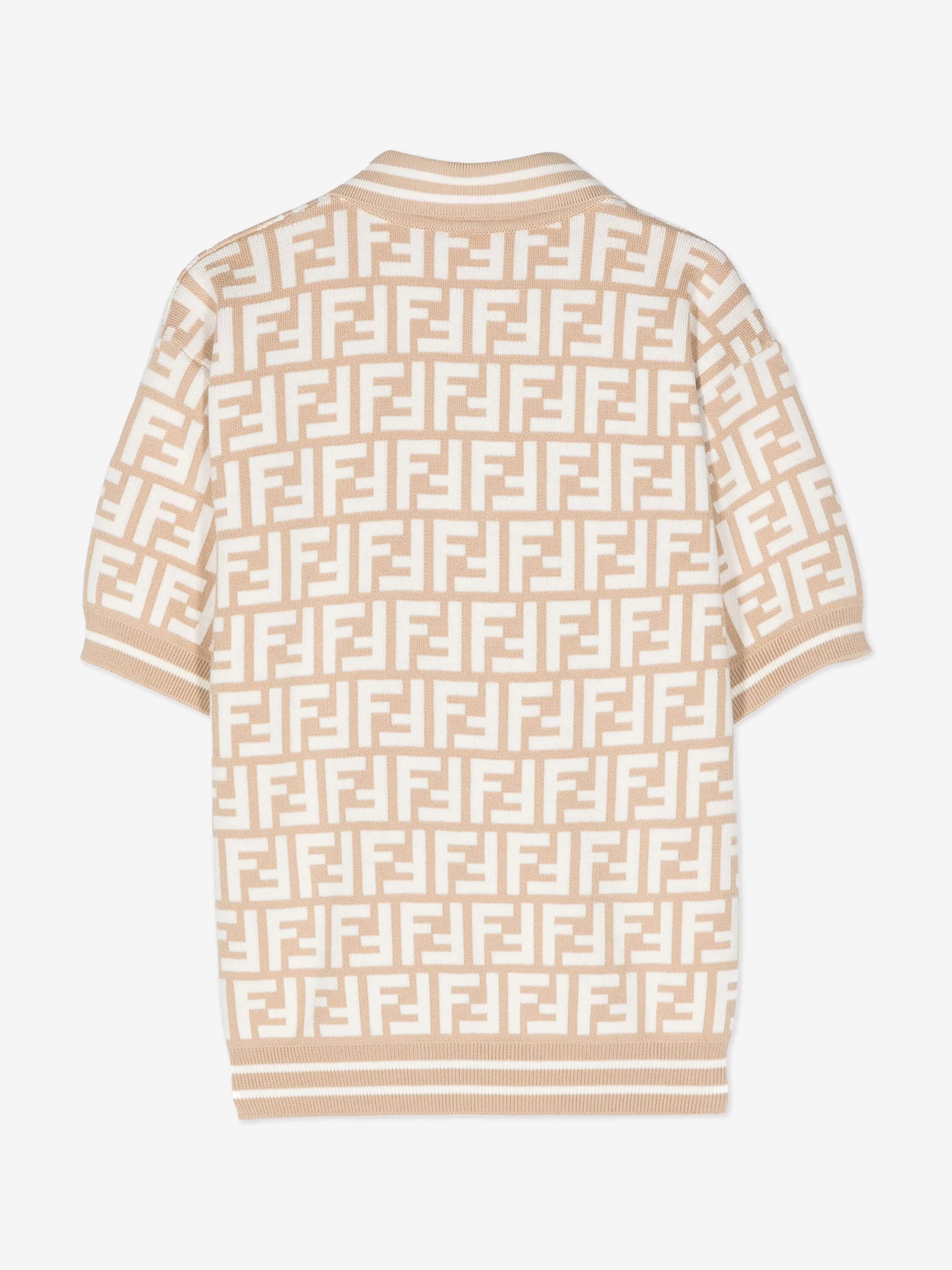 Fendi Boys FF Knit Polo Shirt in Beige