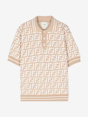 Fendi Boys FF Knit Polo Shirt in Beige