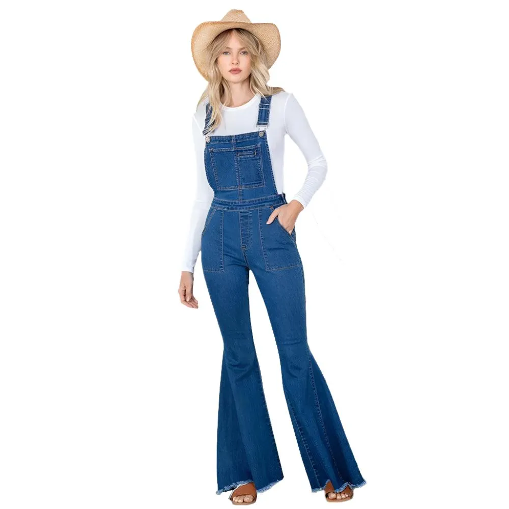 Flare Bell Bottoms Blue Denim Overall with High-Quality Craftsmanship