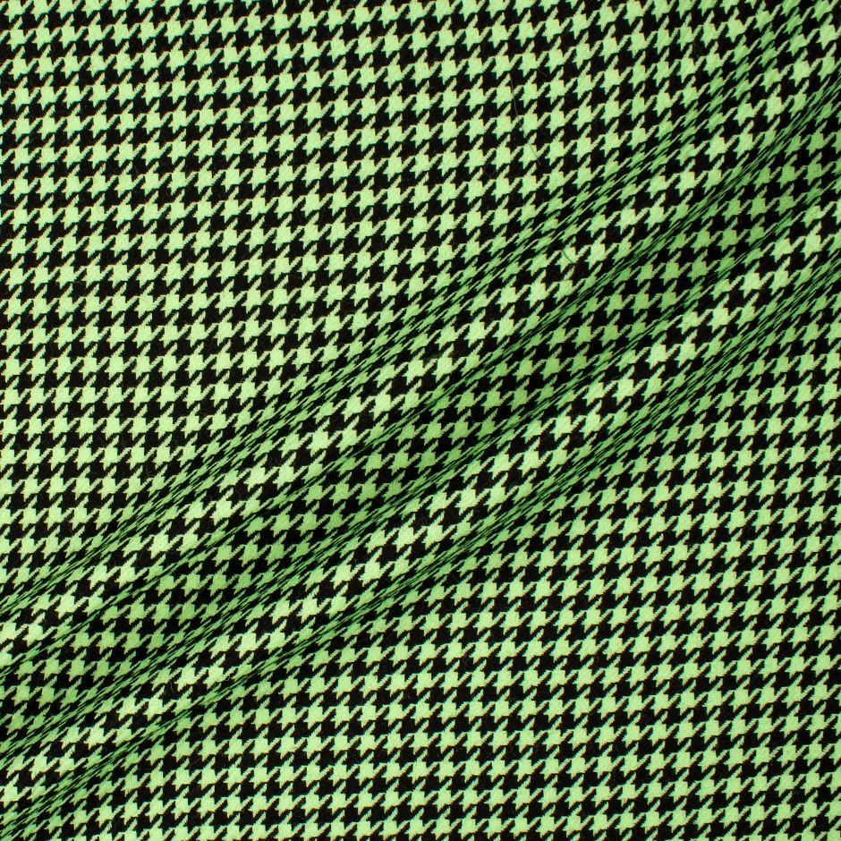 Fluorescent Green & Black Houndstooth Pure Wool