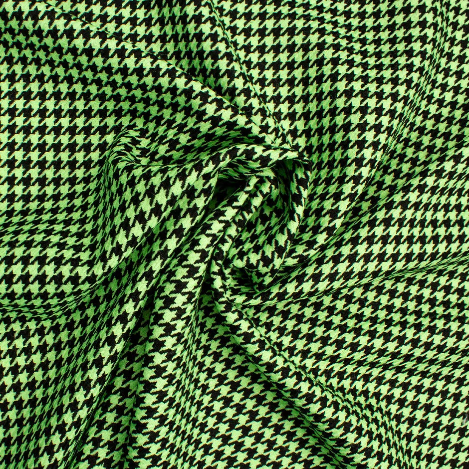 Fluorescent Green & Black Houndstooth Pure Wool