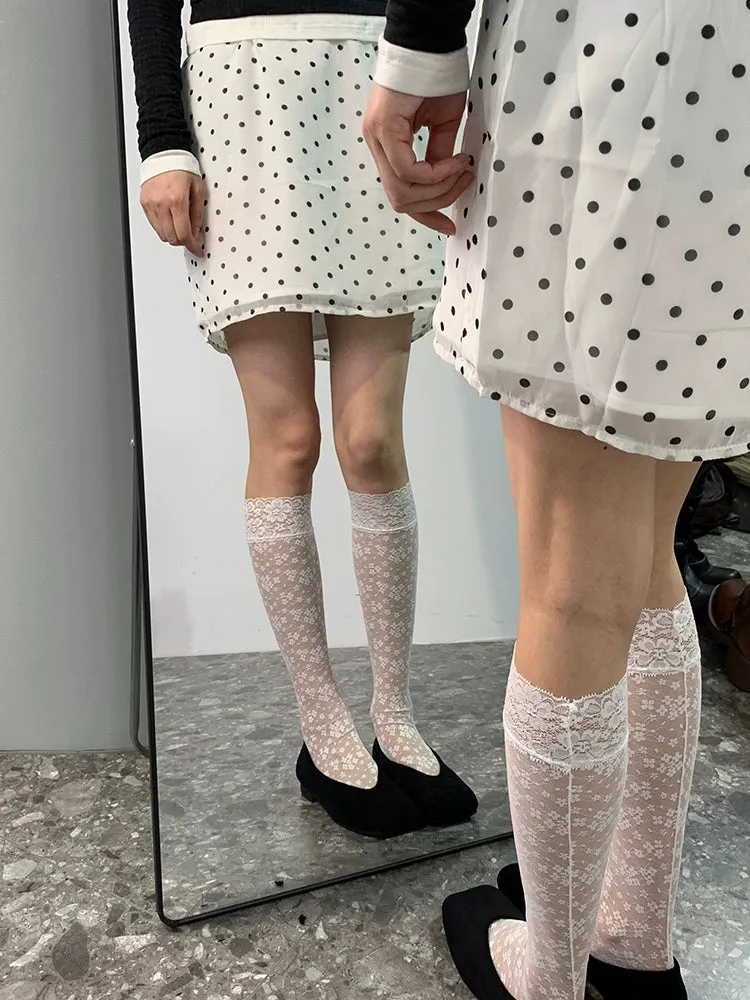 French Elegance Lace Mesh Floral Knee-High Socks