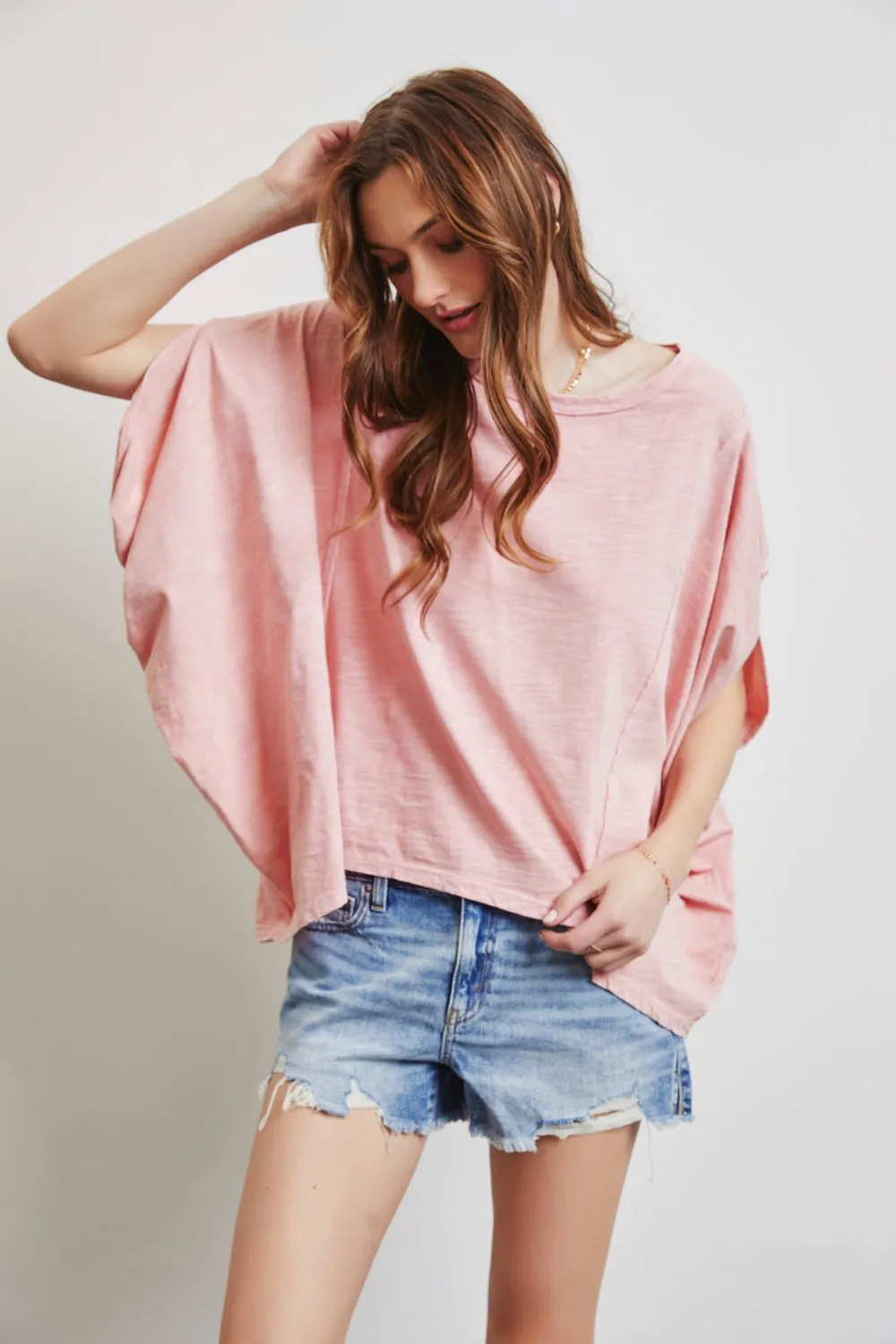 Full Size Garment-Dyed Boat Neck Oversized Top