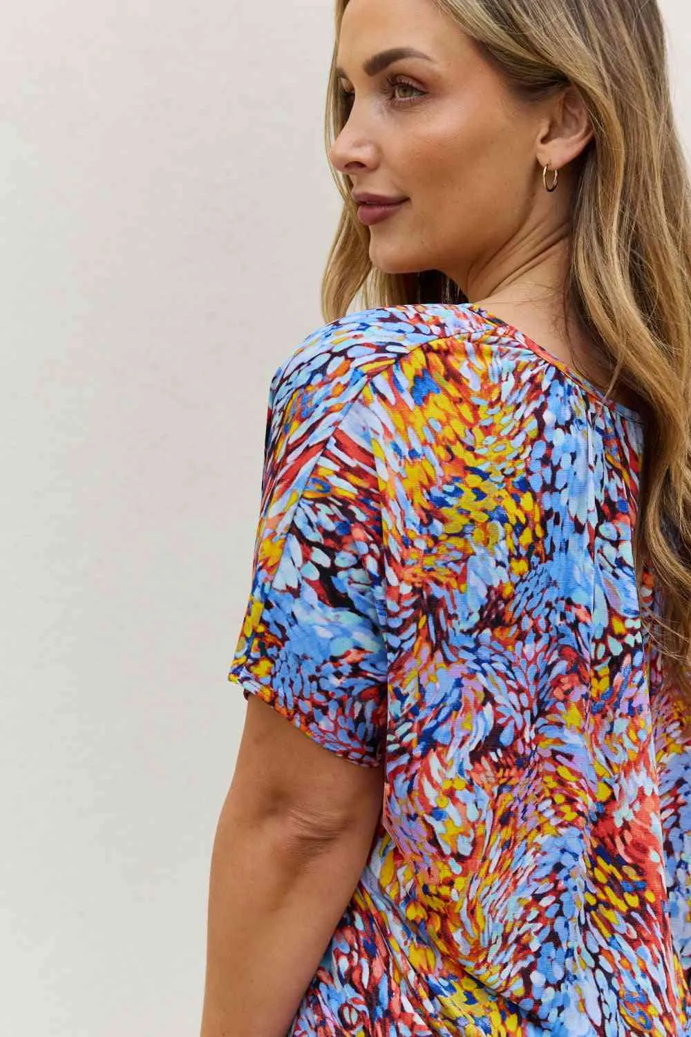 Full Size Printed Dolman Flowy Top