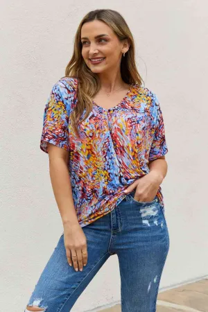 Full Size Printed Dolman Flowy Top