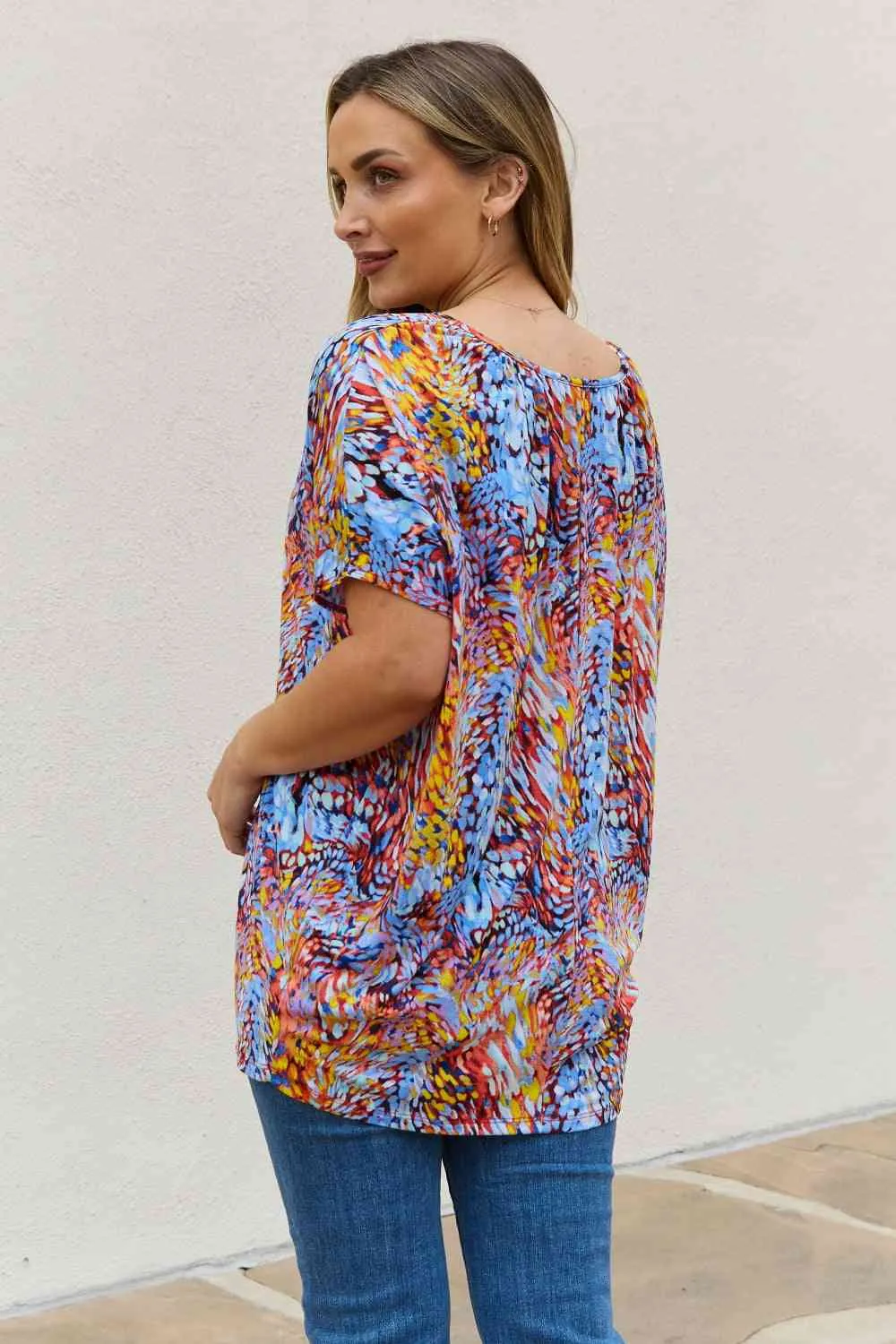 Full Size Printed Dolman Flowy Top