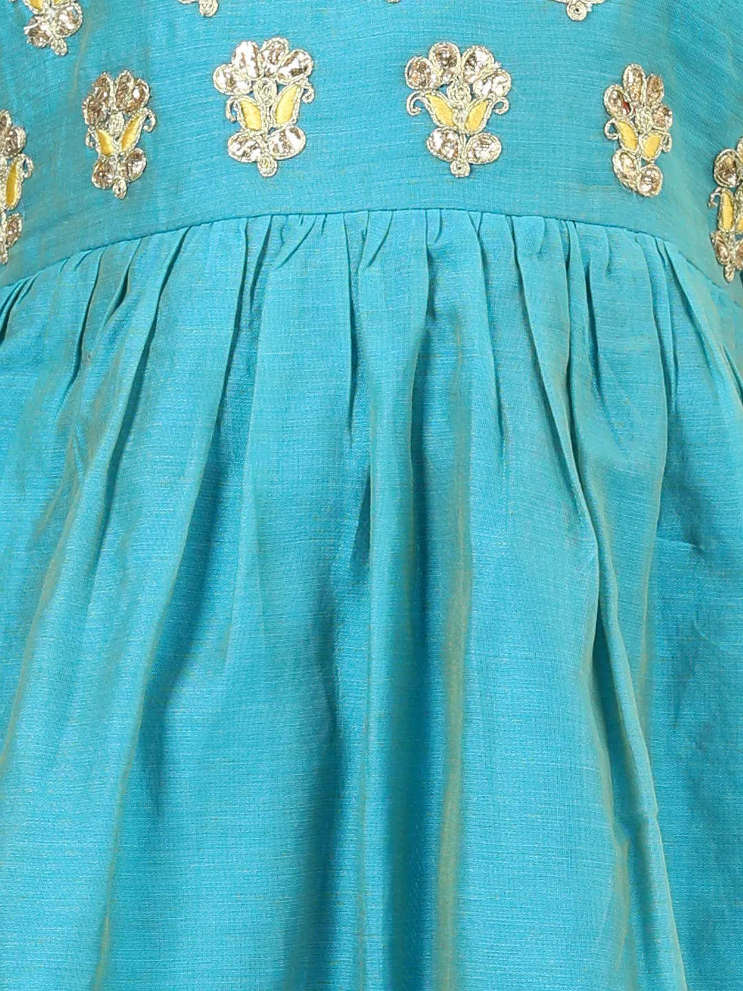 Gota Patti Embroidery Chanderi Party wear Frock and Dresses - Teal