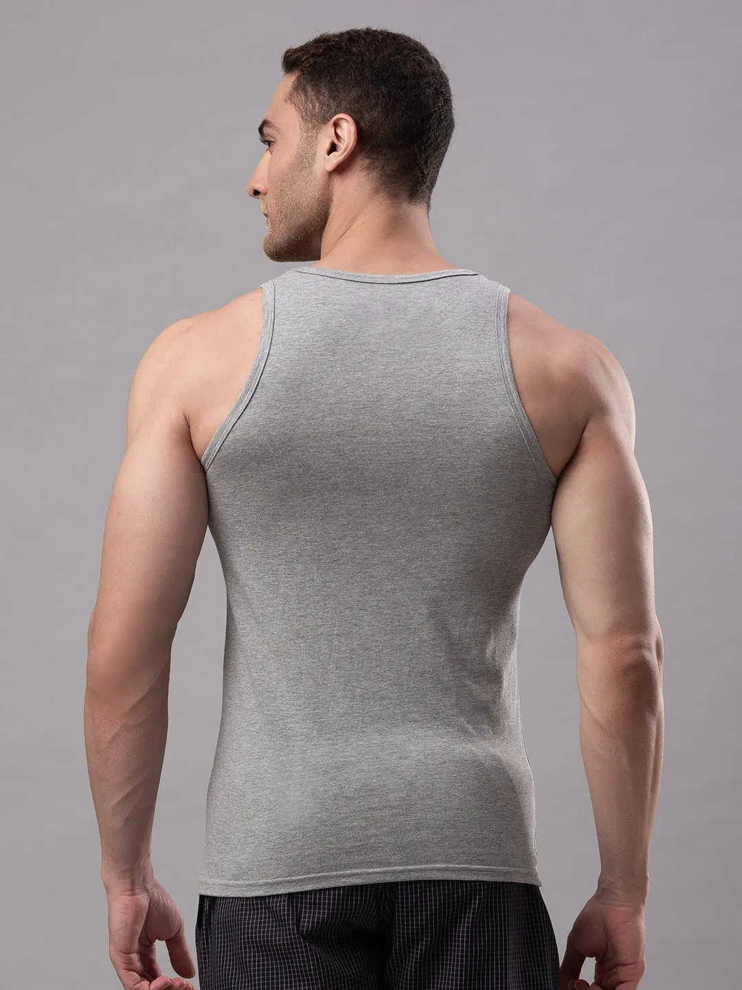 Grey 100% Cotton Vest (Round Neck)- Underjeans By Spykar