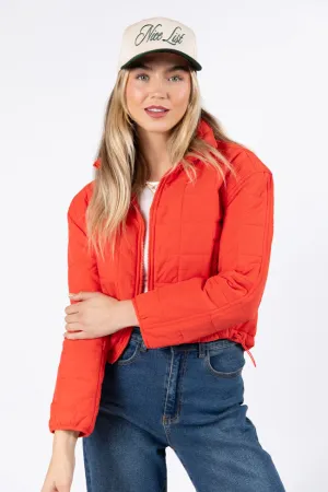 Heating Up Tomato Lightweight Puffer Jacket SALE