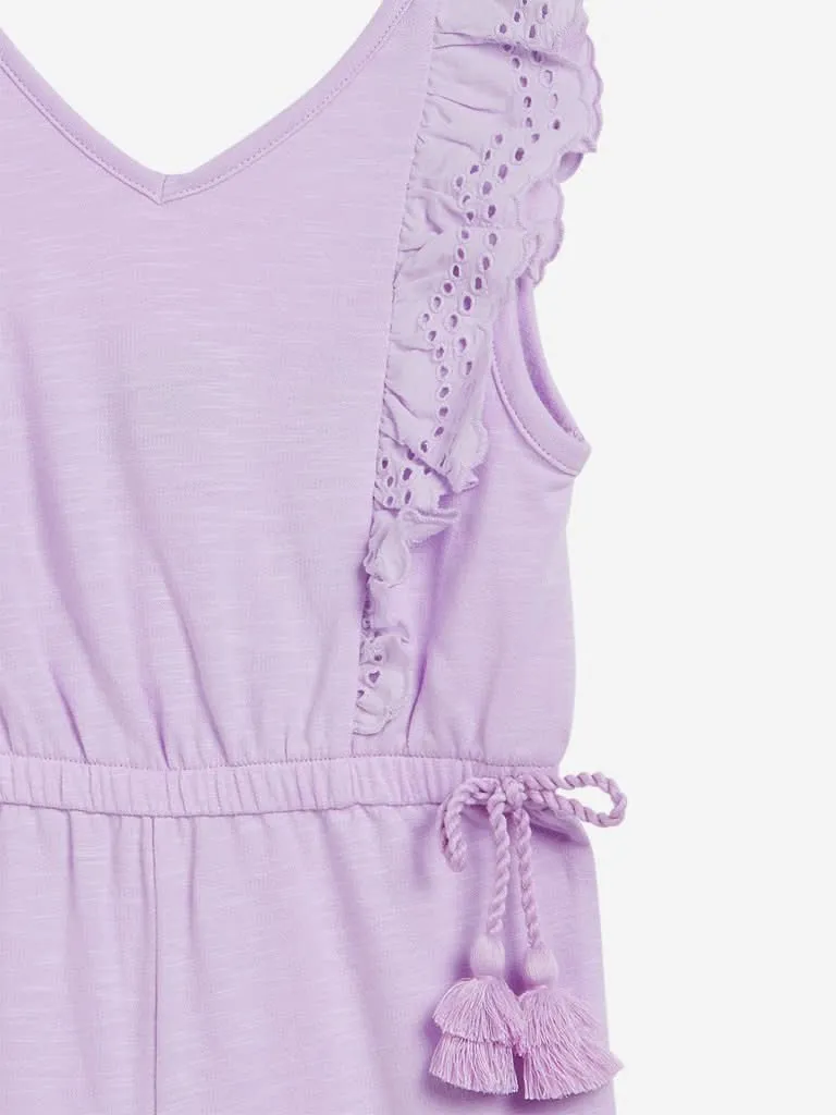 HOP Kids Lilac Lace-Detailed Jumpsuit