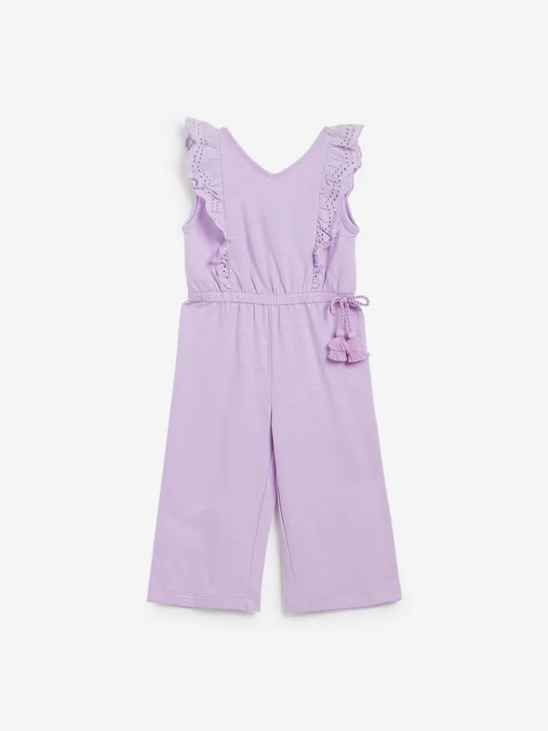 HOP Kids Lilac Lace-Detailed Jumpsuit