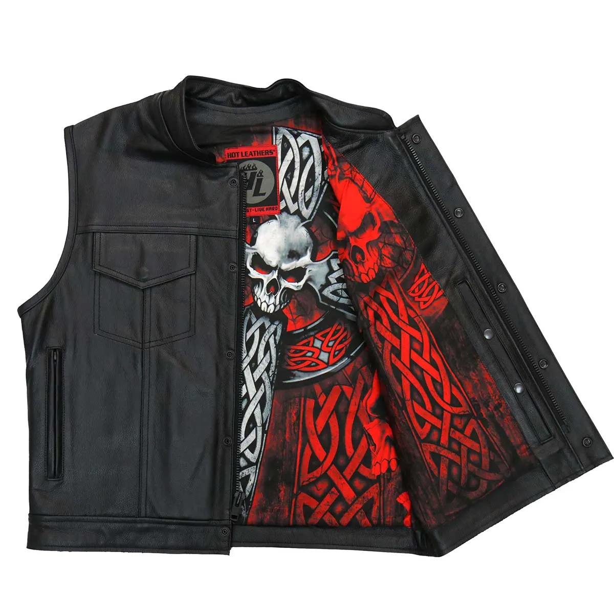 Hot Leathers VSM1051 Men's Black 'Celtic Cross' Conceal and Carry Leather Vest