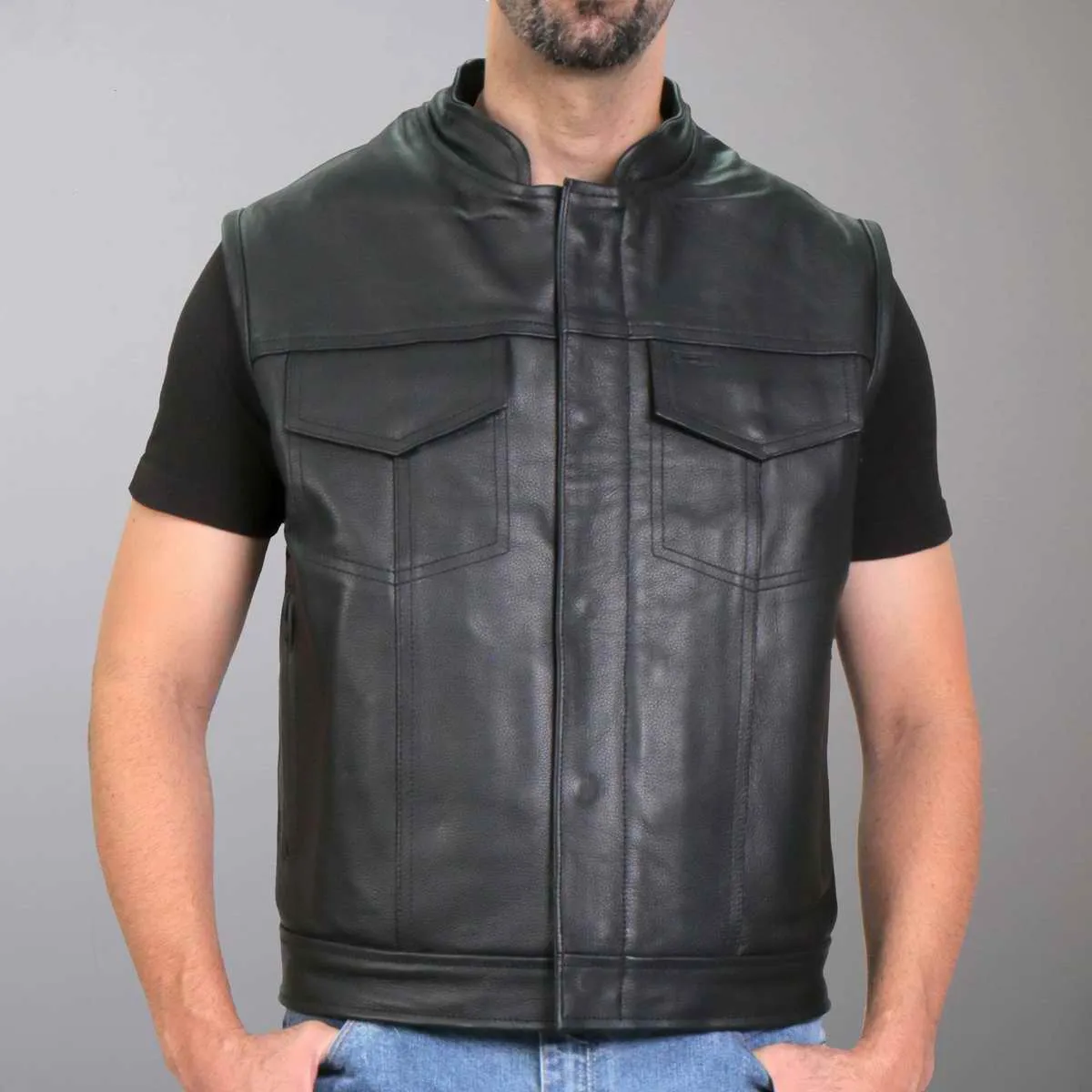 Hot Leathers VSM1056 Men's Black 'Vintage USA Flag' Conceal and Carry Leather Vest