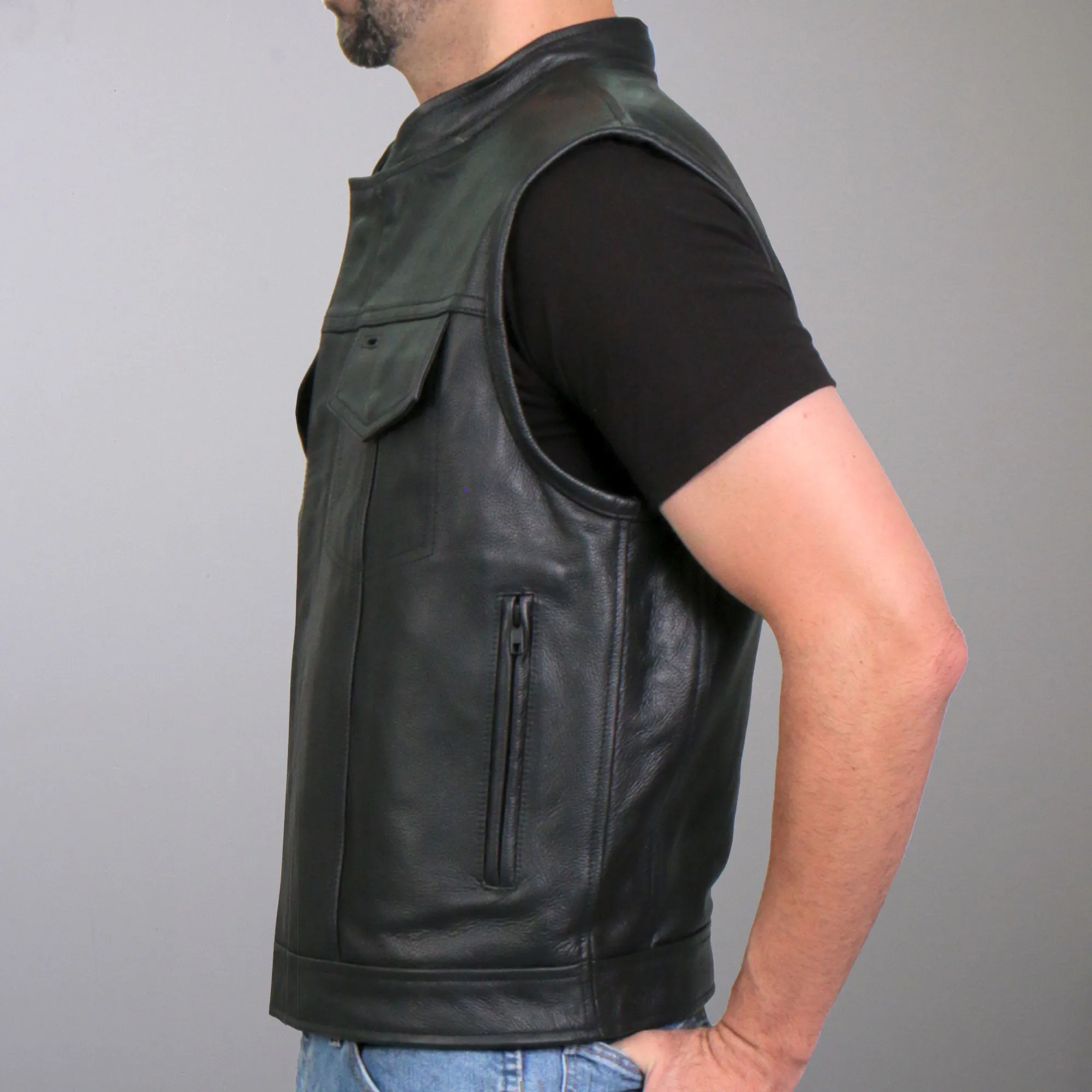 Hot Leathers VSM1057 Men’s Black 'Mexican Blanket' Motorcycle Club Style Conceal and Carry Leather Biker Vest