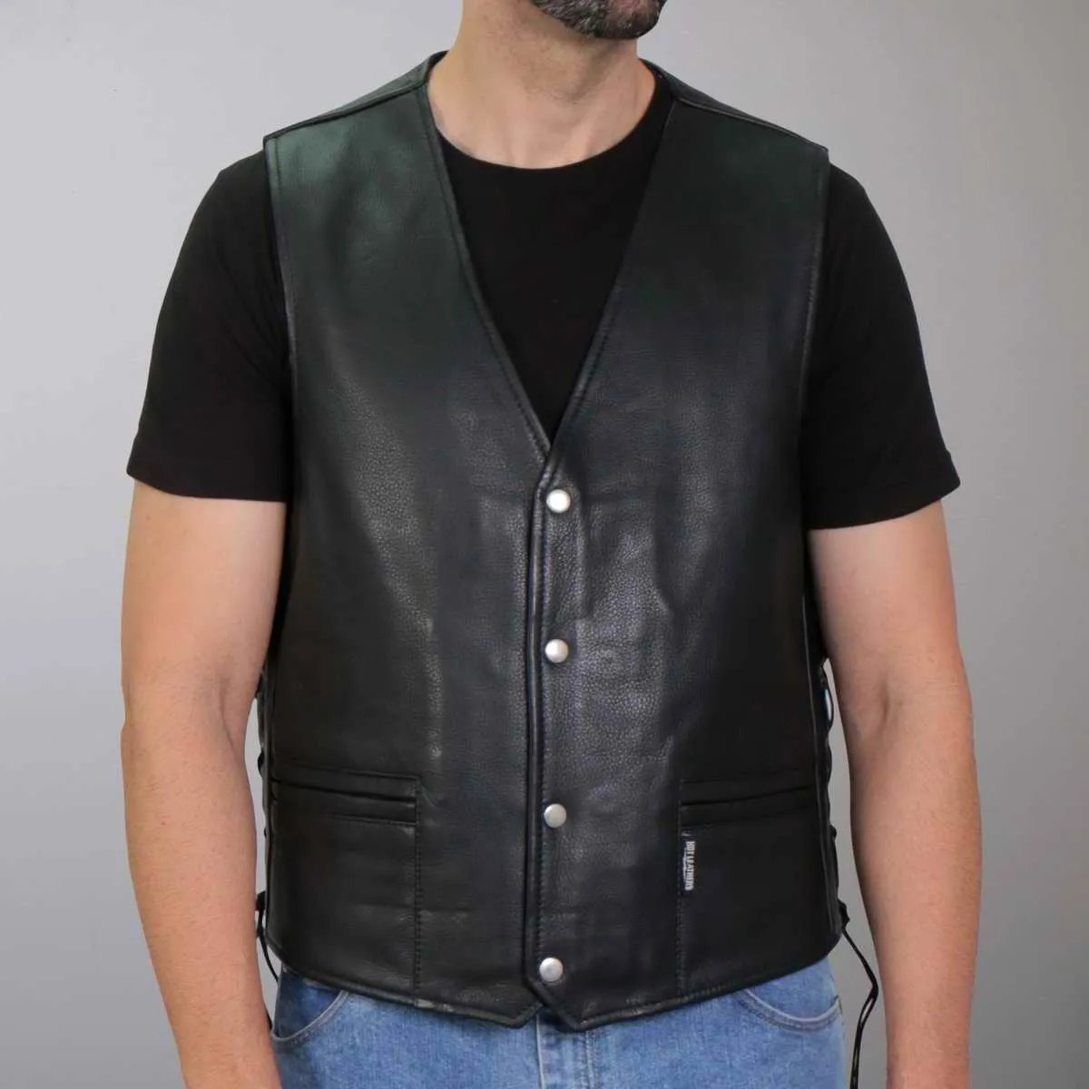 Hot Leathers VSM1063 Men's Black 'Blessed' Conceal and Carry Side Lace Leather Vest