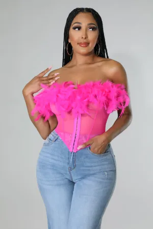 Hot Pink Strapless Sheer Corset Top