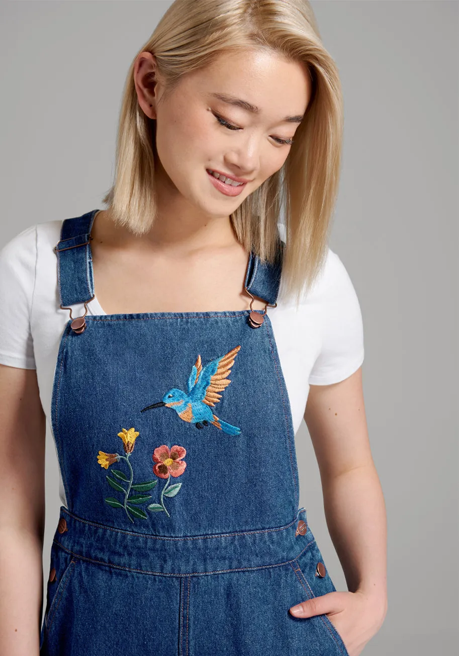 Humming Along Embroidered Overalls