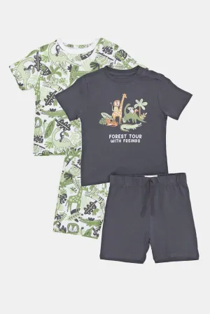 Infant Boys Charcoal And White Printed Pyjama Set (4 Piece)