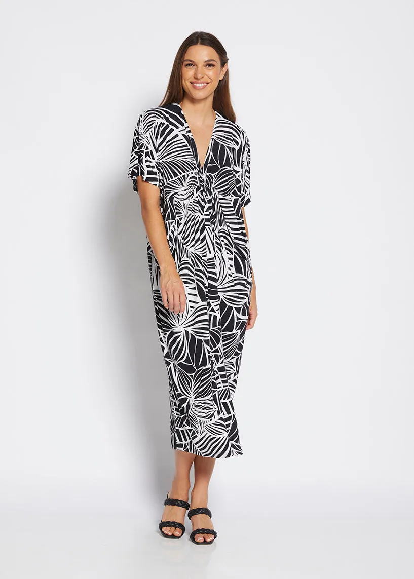 Jagger jersey gathered dress in Palm print