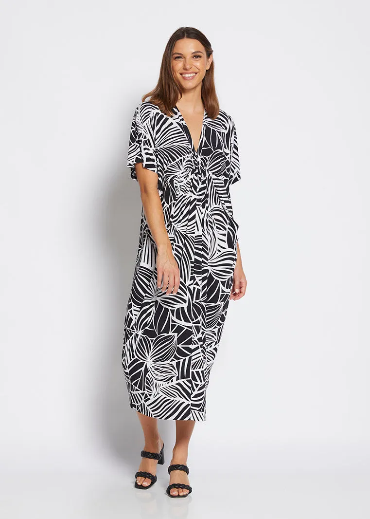 Jagger jersey gathered dress in Palm print