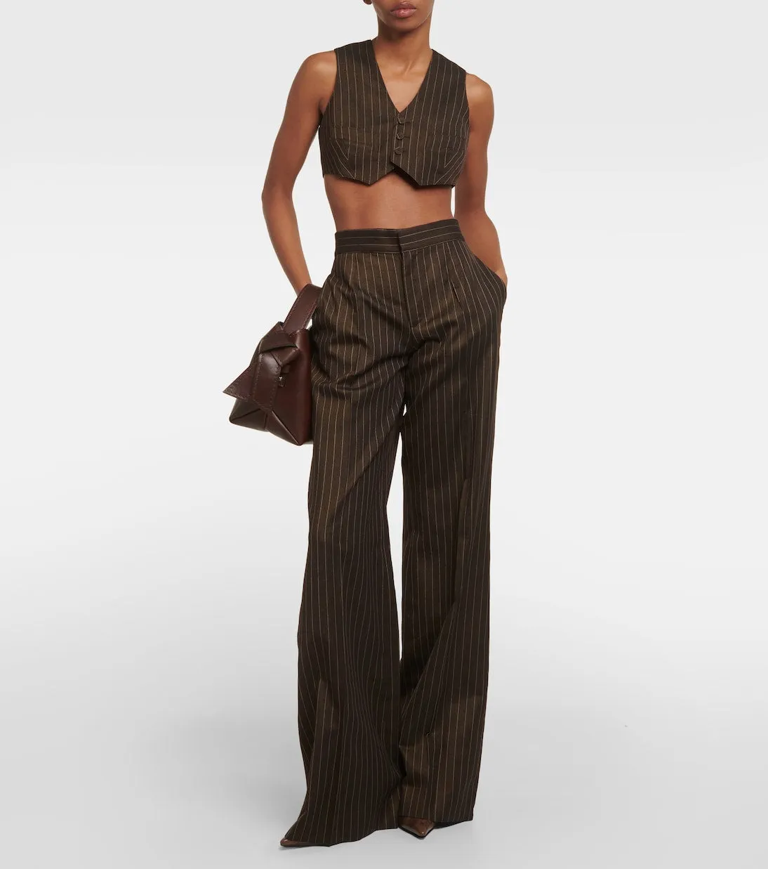 Jean Paul Gaultier Wool Blend Pinstripe Cropped Vest, Brown