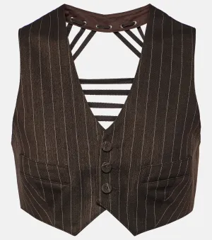 Jean Paul Gaultier Wool Blend Pinstripe Cropped Vest, Brown