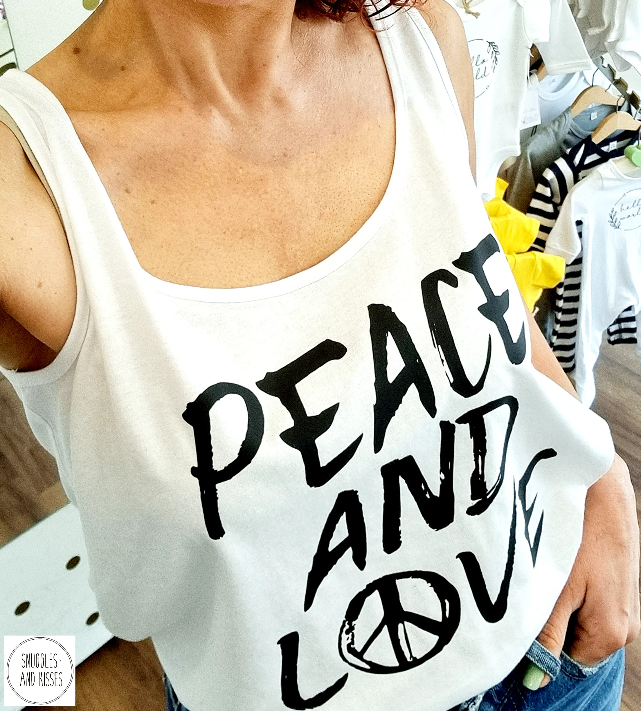 Ladies 'Peace and Love' Vest-Organic cotton