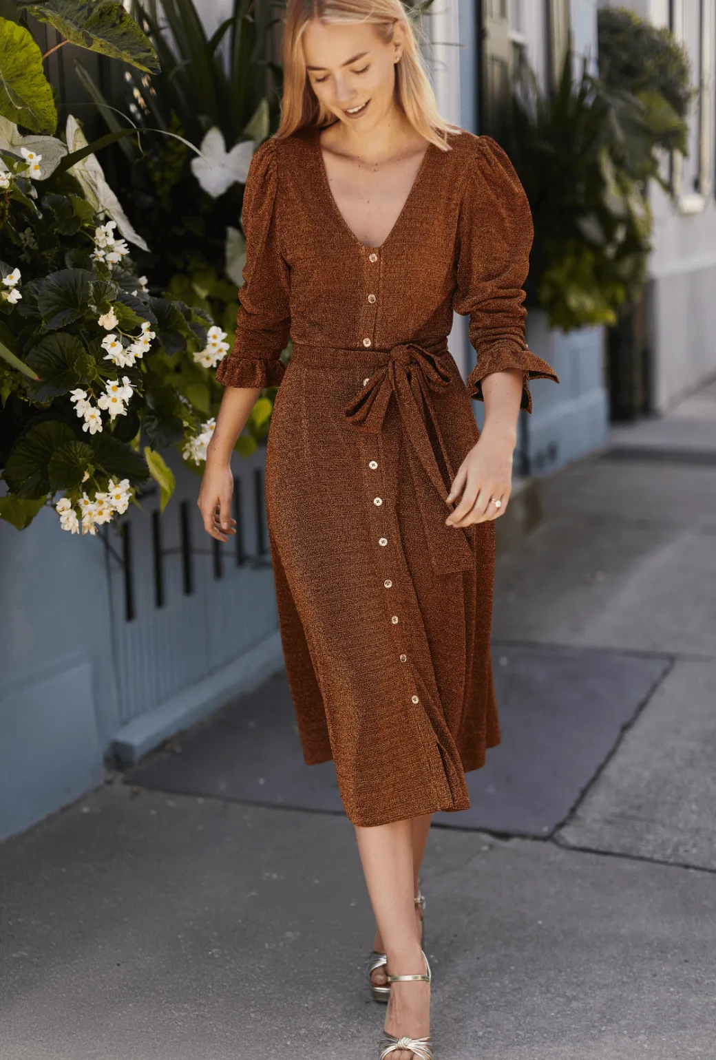 Long Sleeve Day Gown - MIDI - Rust Shimmer